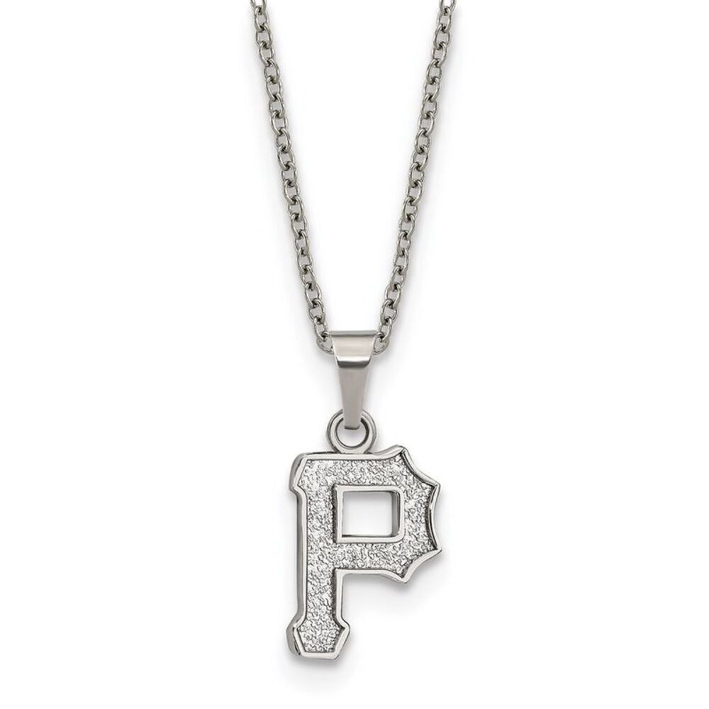 Stainless Steel MLB Pittsburgh Pirates SM Letter P Necklace, 18-20 In